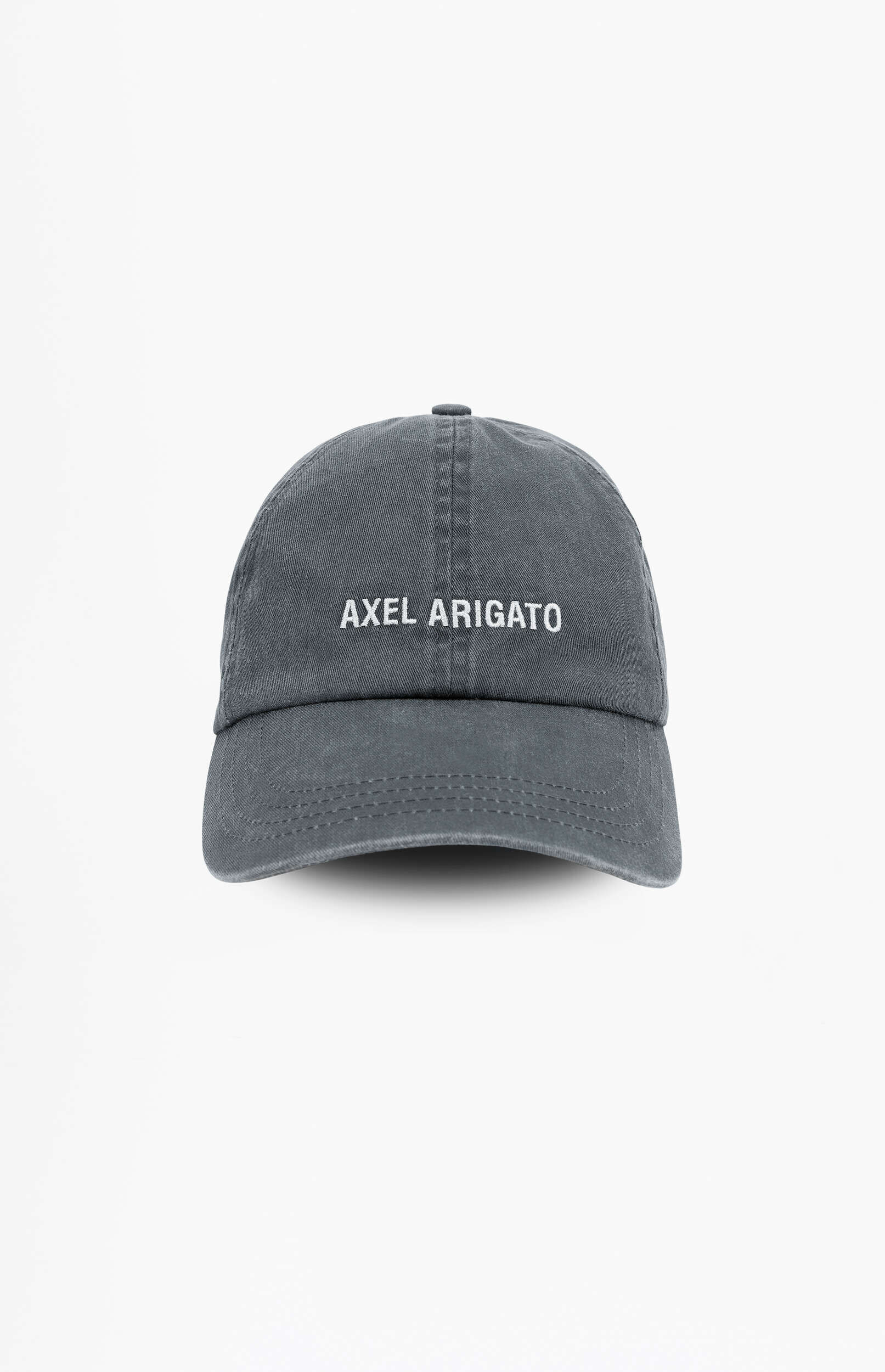 A dark grey baseball cap with 'AXEL ARIGATO' embroidered in white on the front, displayed against a plain white background.